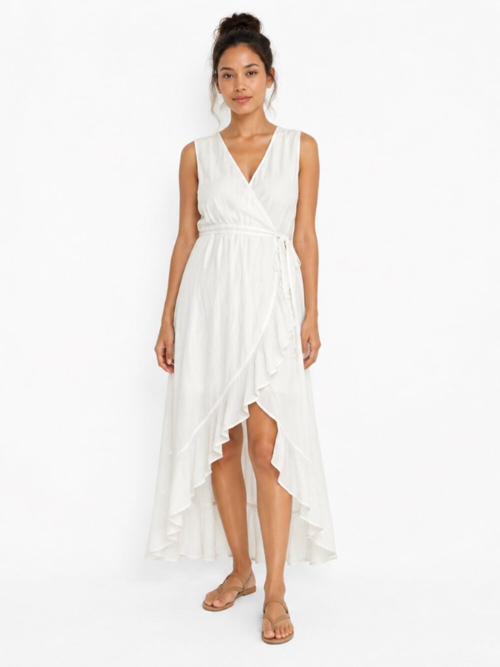 Venus Size 14 NWT White 100% Cotton Wrap Maxi Dress Sleeveless Ruffle Boho